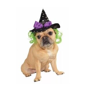 NEW‎ Rubies Pet Shop Boutique Halloween Witch Hat With Hair Dog Costume Size M/L